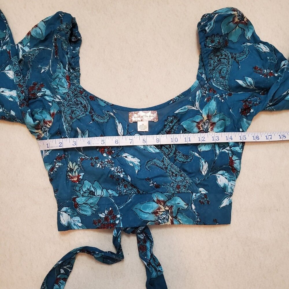 Band of the Free Boho Sybille Teal Floral Wrap Crossover Crop Top Women XS NWT - Picture 3 of 6